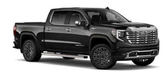 A black 2023 GMC Sierra Denali Ultimate is shown angled right.