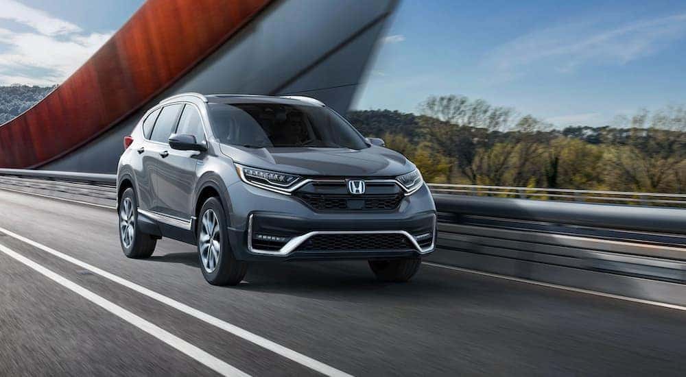 A grey 2020 Honda CR-V is shown from the front at an angle.
