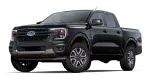A black 2024 Ford Ranger Lariat is angled left.