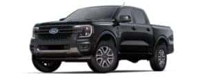 A black 2024 Ford Ranger Lariat is angled left.