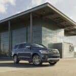 A blue 2022 Ford Expedition is shown from the front at an angle.
