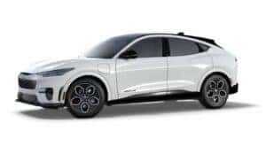 A white 2024 Ford Mustang Mach-E GT is angled left.