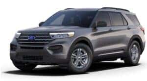 A gray 2024 Ford Explorer is angled left.