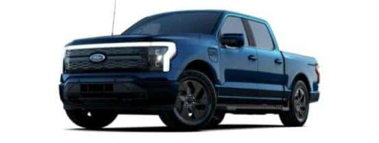 A blue 2024 Ford F-150 Lightning is angled left.