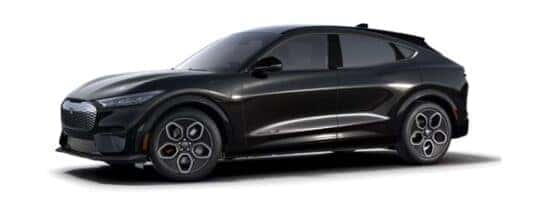 A black 2024 Ford Mustang Mach-E GT is shown angled left.