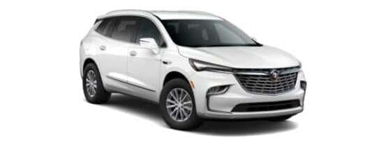 A white 2024 Buick Enclave Essence is angled right.