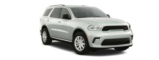 A silver 2024 Dodge Durango SXT is angled right.