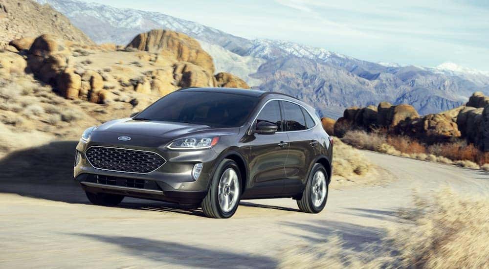 A black 2020 Ford Escape is shown driving.