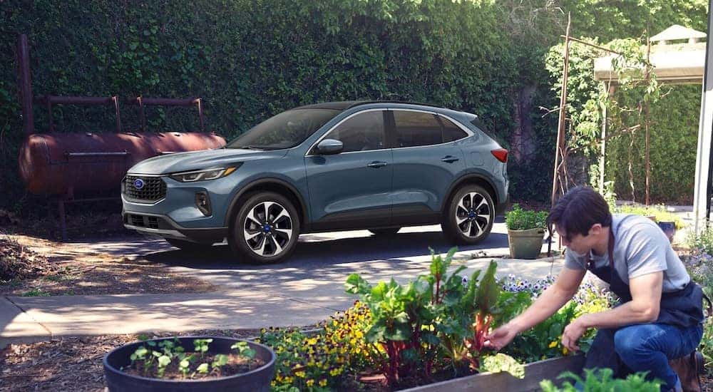 A dark blue 2024 Ford Escape Platinum parked in a driveway.