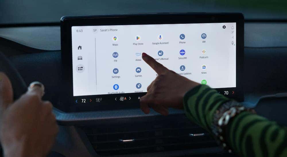 Close-up of the infotainment screen in a 2025 Ford Explorer for sale.