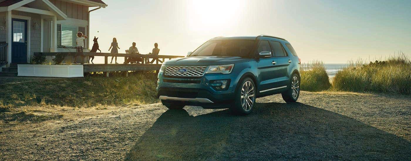 A blue 2016 Ford Explorer is shown parked after viewing a used Ford Explorer for sale in Albany.
