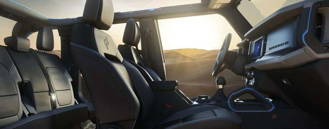 The black interior of a 2024 Ford Bronco Black Diamond.