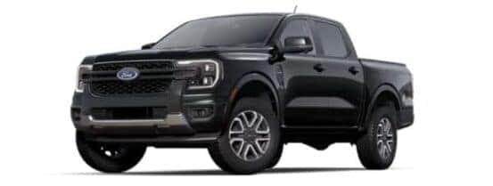 A black 2024 Ford Ranger Lariat is angled left.