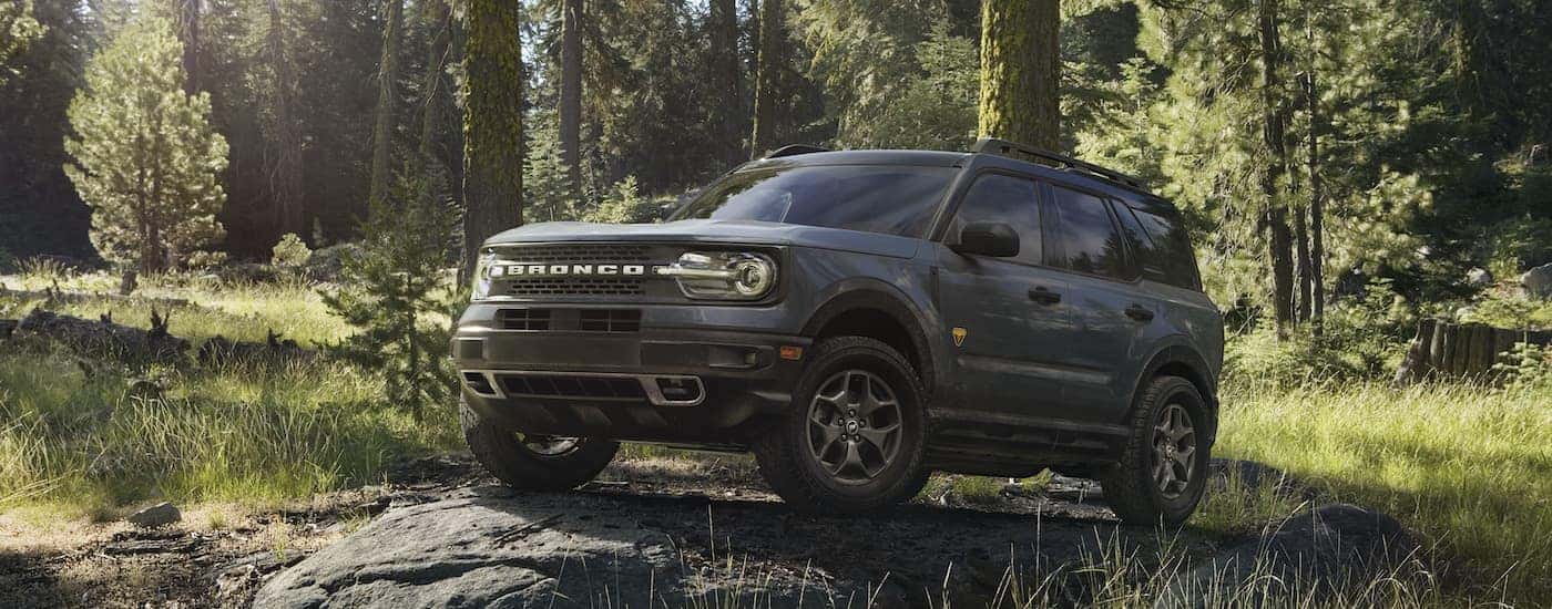 A grey 2022 Ford Bronco Sport is shown from the front at an angle.