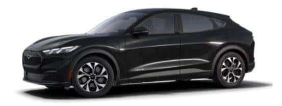 A black 2024 Ford Mustang Mach-E Select is angled left.