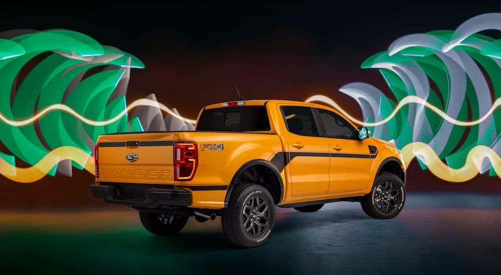A yellow 2022 Ford Ranger Splash is shown from the rear at an angle.