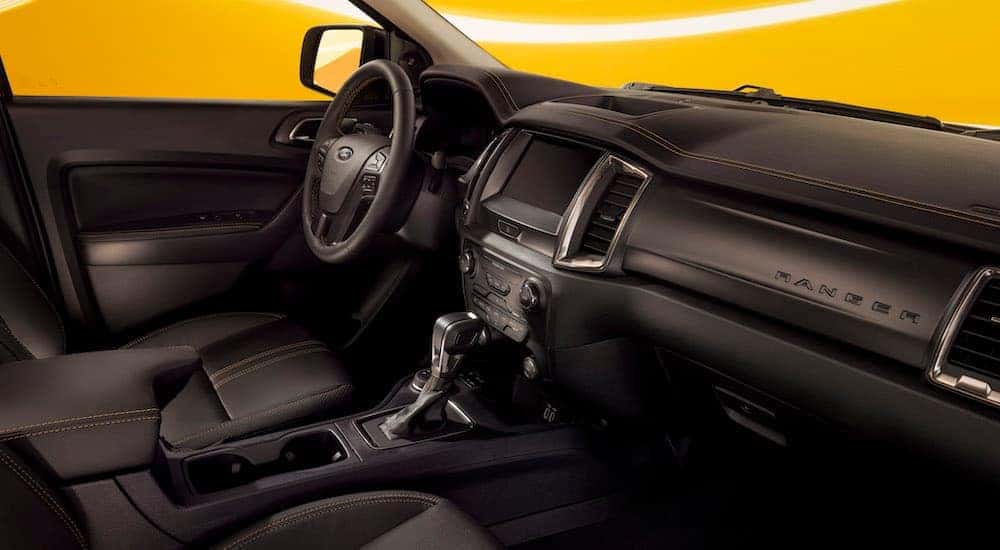 The interior of a 2022 Ford Ranger Splash is shown from the passenger seat.
