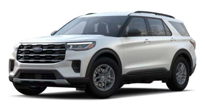 A white 2025 Ford Explorer Active is angled left.