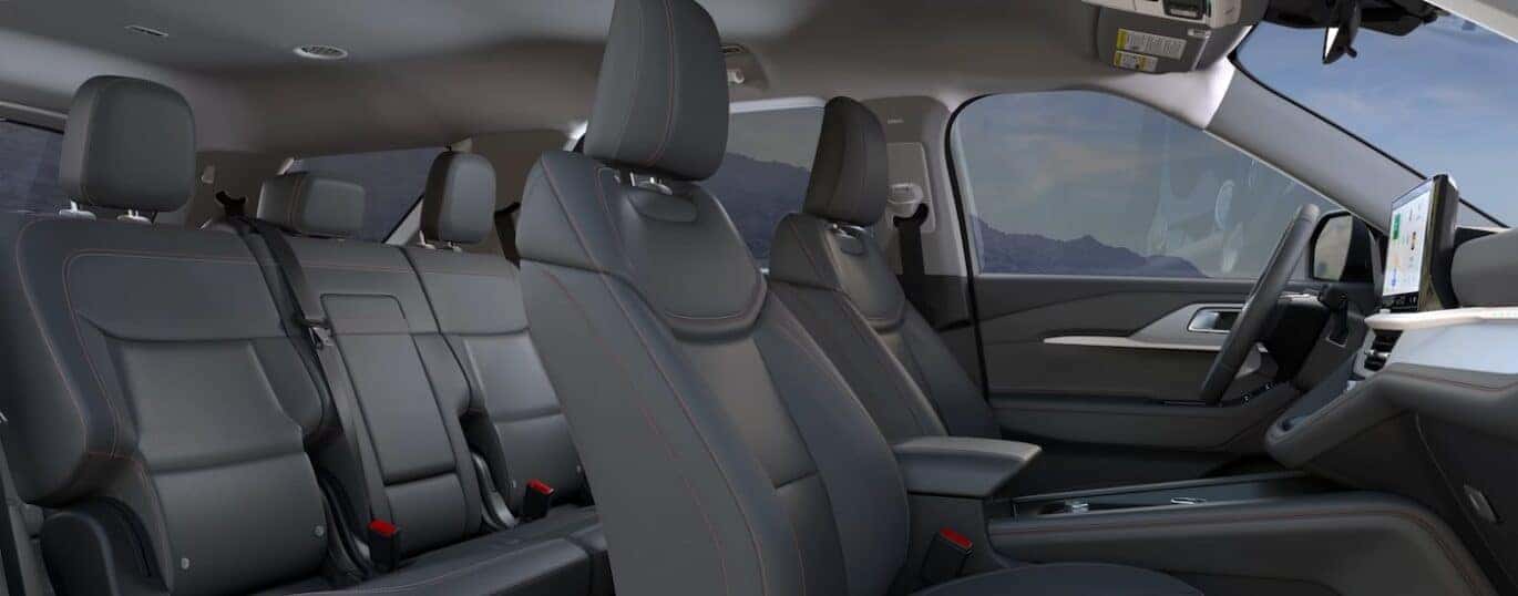 The gray interior is shown in a 2025 Ford Explorer Active.