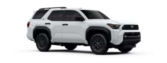 A white 2025 Toyota 4Runner SR5 is angled right.