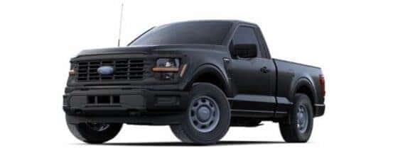 A black 2025 Ford F-150 is angled left.