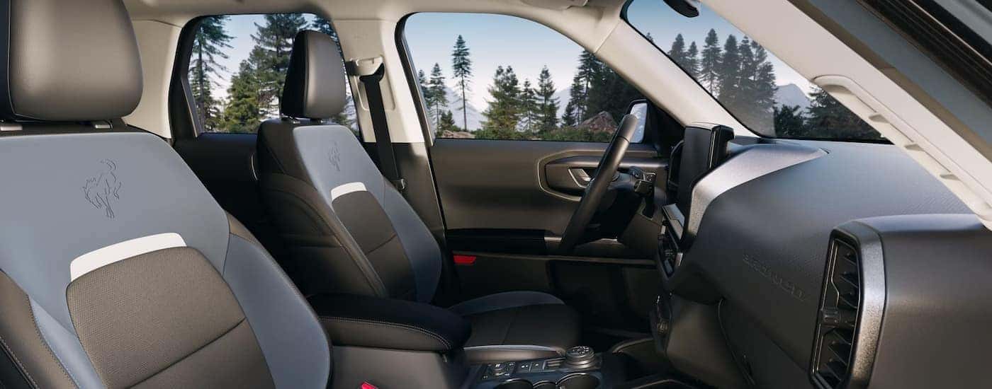 The multi-colored interior in a 2025 Ford Bronco Sport.