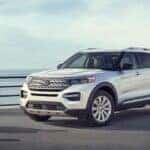 A white used 2020 Ford Explorer for sale near Troy parked and angled left.