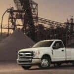 White 2022 Ford F-350 XL at a construction site.