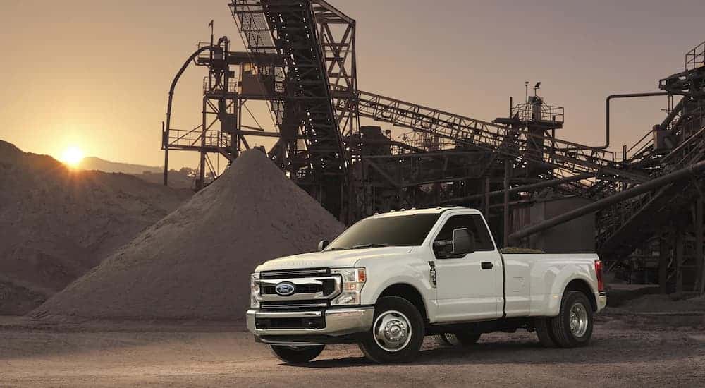 White 2022 Ford F-350 XL at a construction site.