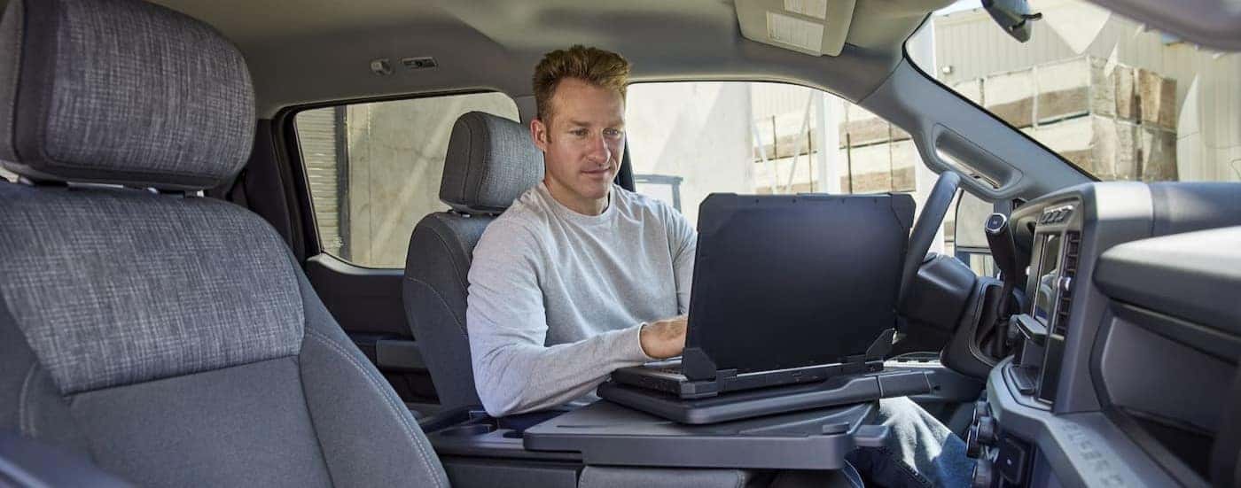 Gray interior in a 2024 Ford F-350.