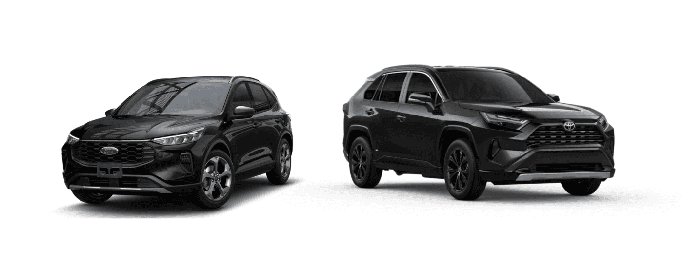 Two black 2025 Ford Escape and 2025 Toyota RAV4