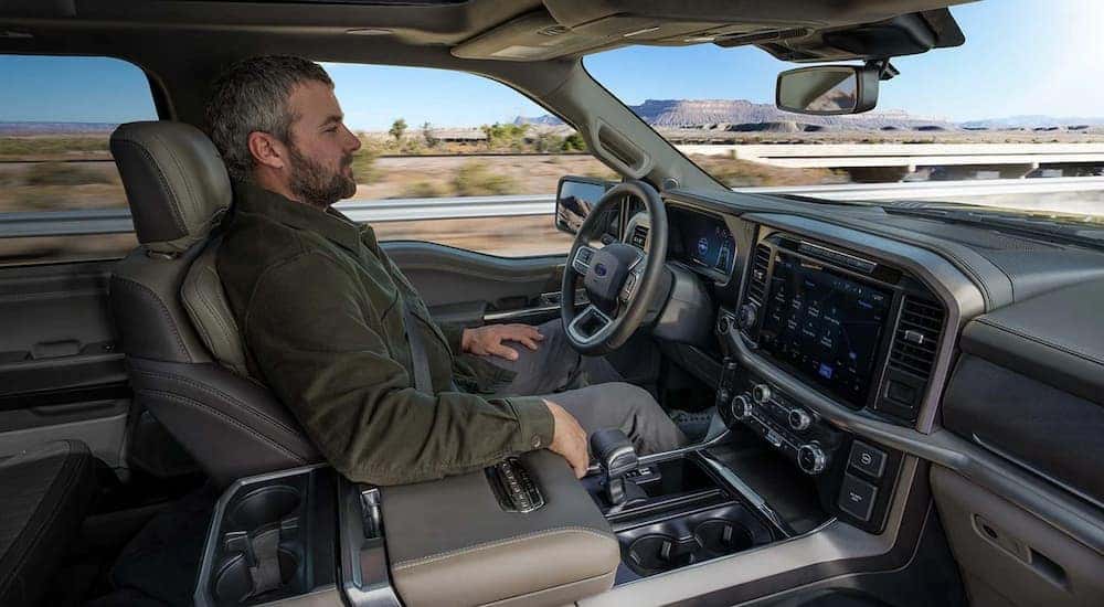 Man using Blue Cruise feature in a 2025 Ford F-150