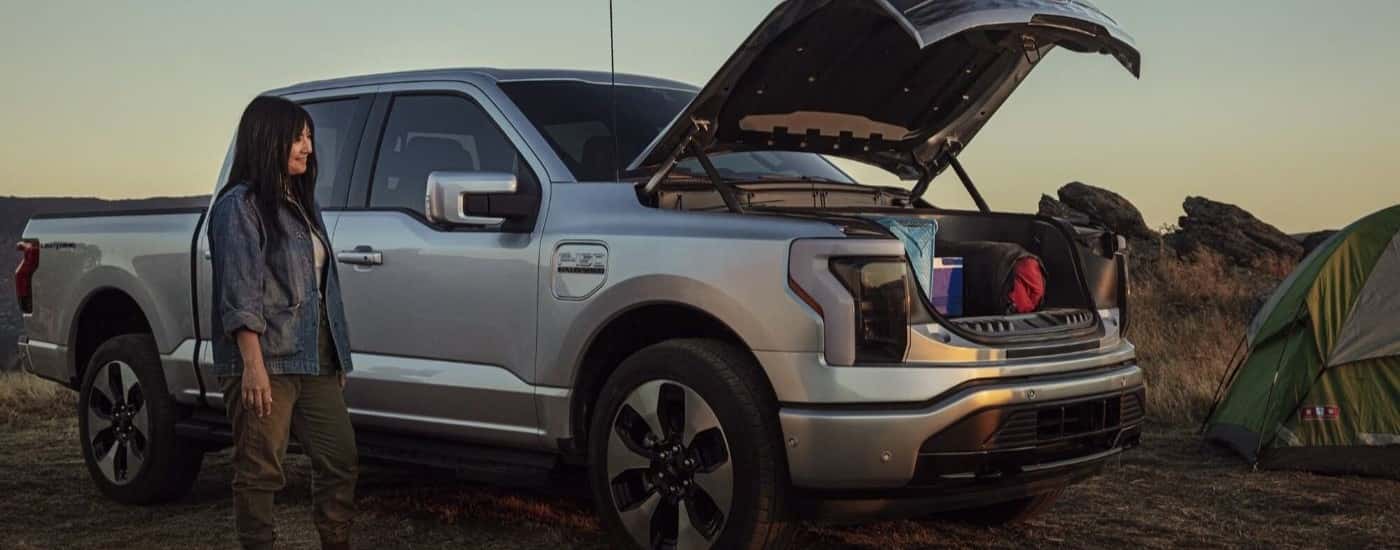 Front cargo space in a silver 2025 Ford F-150 Lightning
