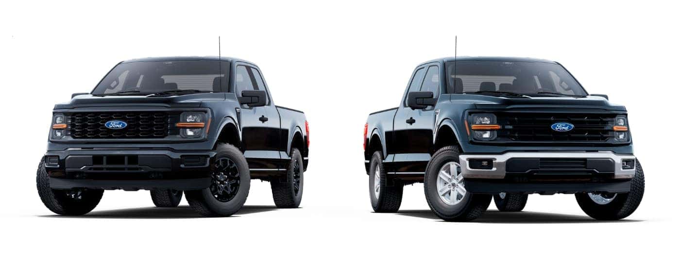 A black 2025 Ford F-150 STX vs a black 2025 Ford F-150 XLT