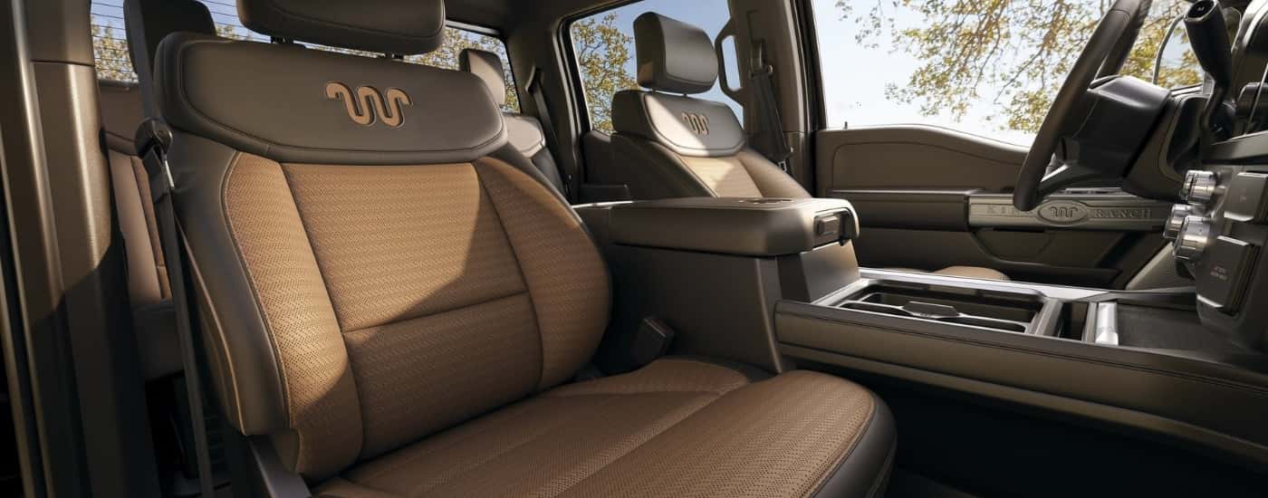 Brown leather interior in a 2025 Ford F-250 King Ranch.