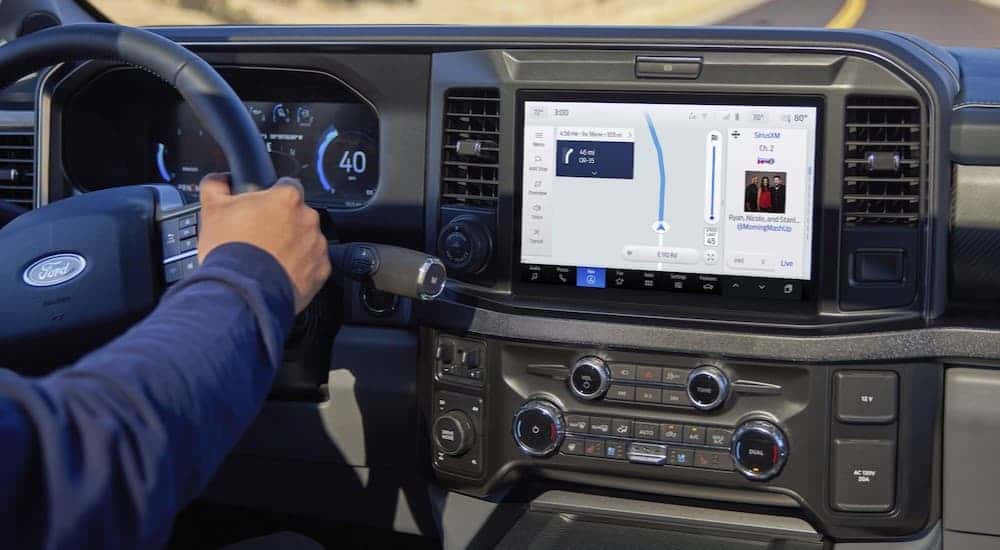 Close-up of the black dash in a 2025 Ford F‑250.