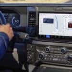 The black dash in a 2025 Ford F-250.