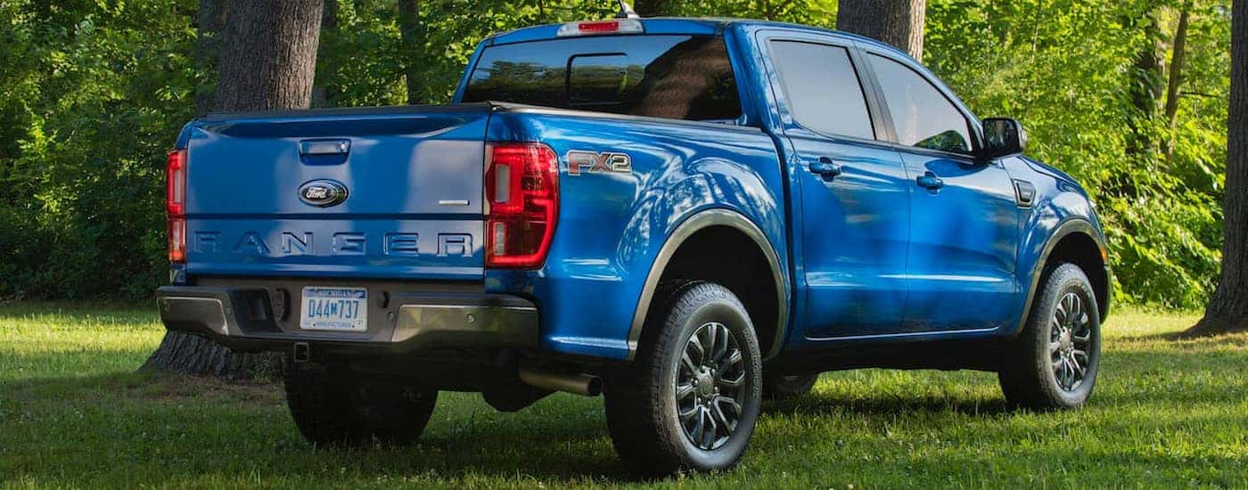 A blue 2020 Ford Ranger parked after viewing used trucks for sale near Delmar.