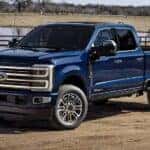 A blue 2025 Ford F-350 from a dealer vs a 2025 GMC Sierra 3500 HD