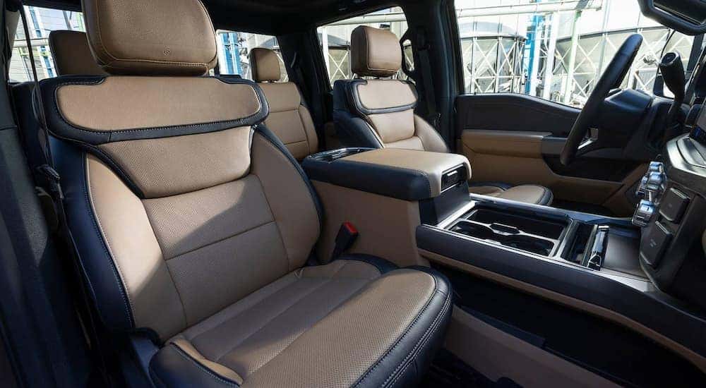 Black and tan leather interior in a 2025 Ford F-350