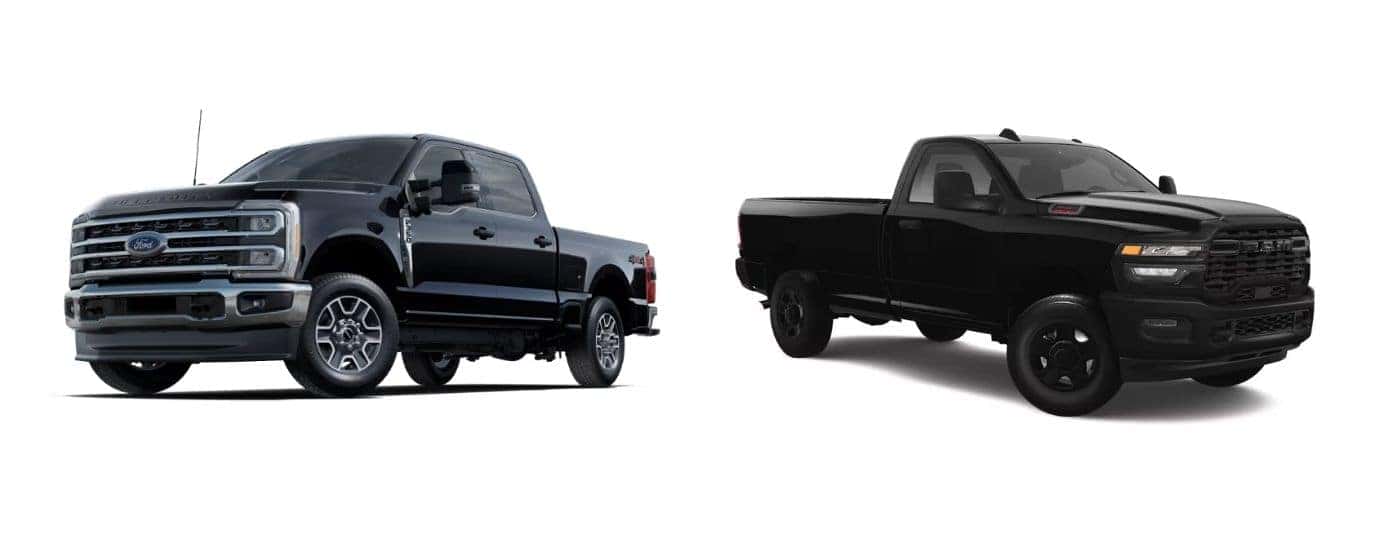 Black 2025 Ford F-350 and 2025 Ram 3500