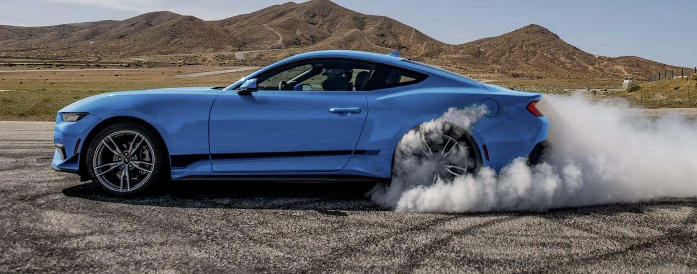 A blue 2026 Ford Mustang using Electronic Line Lock
