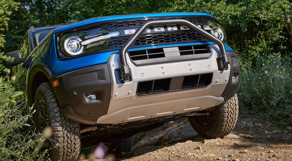 Blue 2025 Ford Bronco Sport for sale in Albany off-roading.