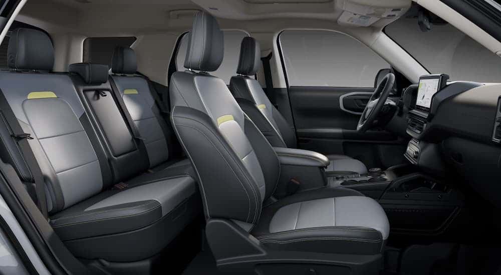 Black interior of a Ford Bronco Sport for sale in Albany.