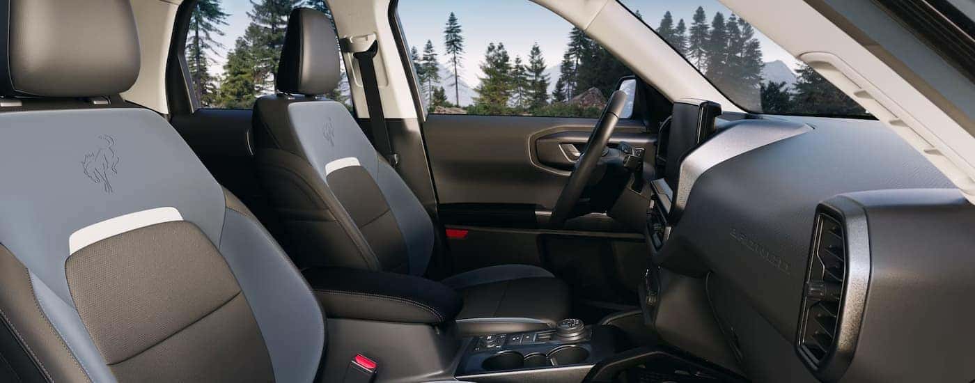 Black and blue leather seating in a 2025 Ford Bronco Sport