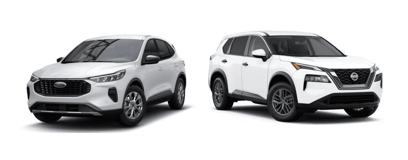 A white 2025 Ford Escape vs a white 2025 Nissan Rogue