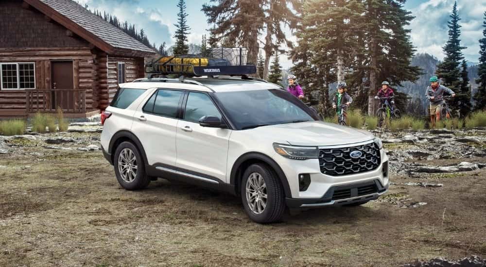 White 2025 Ford Explorer parked off-road