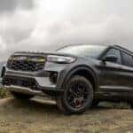 A black 2026 Ford Explorer Tremor parked off-road