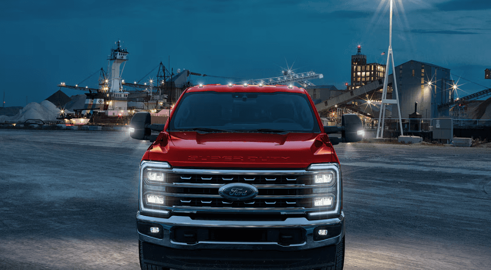 Red 2026 Ford F-450 head on