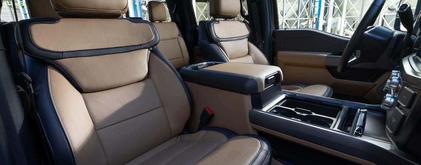 Black and tan leather interior in a 2026 Ford Super Duty